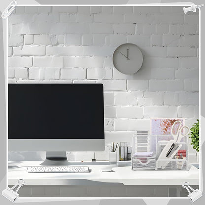 11 in 1 Desk Organizers and Accessories - White Office Supplies - Includes White Stapler, Tape Dispenser, Pen Holder, Staple Remover, Clips, Ruler, Scissors, Tapes, Tabs