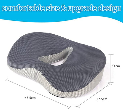 Memory Foam Seat Cushion, Pressure Relief Seat Cushion for Tailbone Pain, Anti-Skid Comfortable Hip Pillow, Support Cushion for Office Chair, Car, Wheelchair, Sciatica and Backache (Grey)