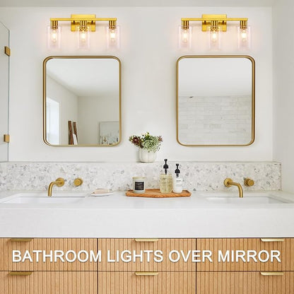 SOPEAS Gold 3-Light Bathroom Vanity Light, Modern Brushed Gold Vanity Lights
