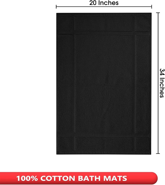 Ample Decor Cotton Bath Mats 34 X 20 Inches, 1350 GSM Oeko Tex Certified Solid Construction Thick & Plush, for Bathroom Floor, Shower – Black