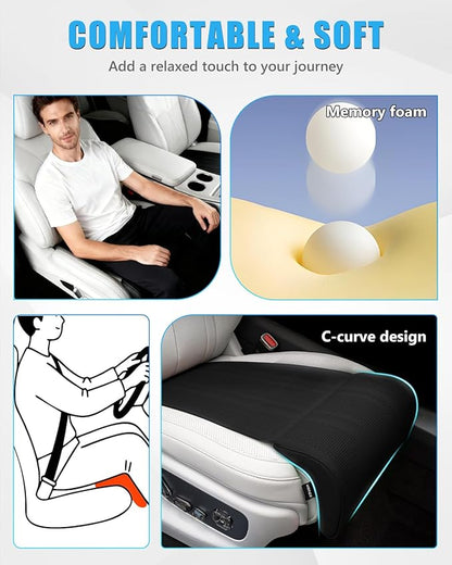 Car Seat Leg Support Cushion, Black Leather Carseat Leg Support, Universal Waterproof Leather Extender Pad for Drivers, Office Chairs, Cars, Buses & Trains
