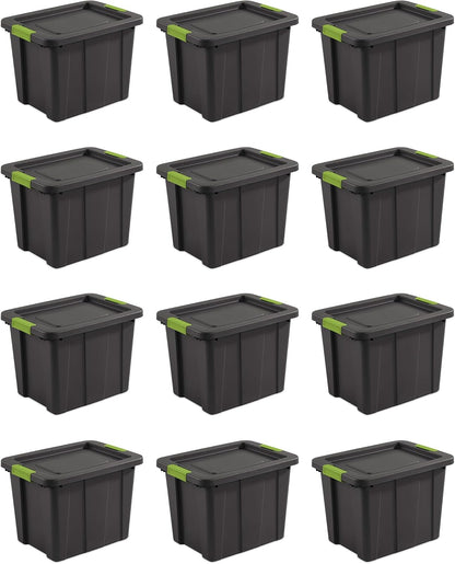 Sterilite 12-Pack Storage Bins with Lids, Heavy Duty Totes, Tuff1, 18 Gallon, Flat Gray