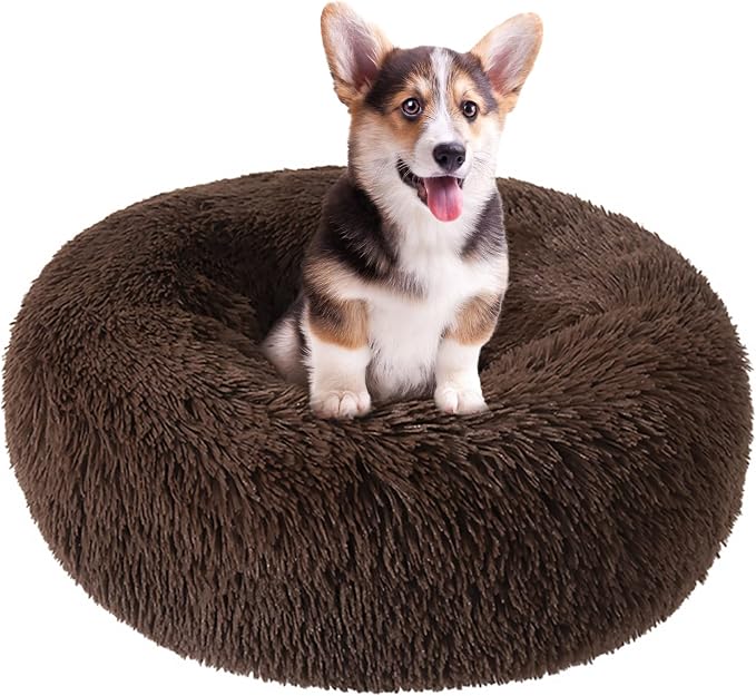 Nisrada Dog Bed for Small Medium Large Dogs, 24 inch Calming Dogs Bed, Washable-Round Cozy Soft Pet Bed for Puppy and Kitten with Slip-Resistant Bottom