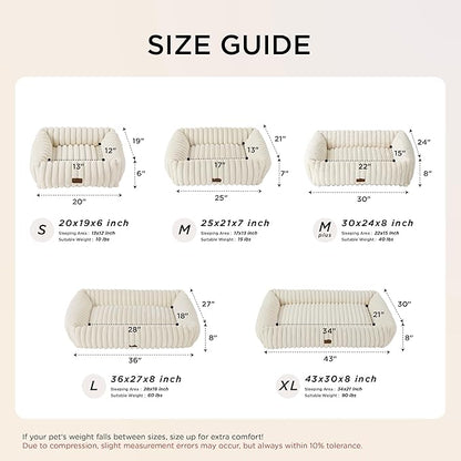 Bedsure Cute Dog Bed for Small Medium Dogs - Washable Furry Puppy Beds, Rectangle Orthopedic Corduroy Fleece Pet Beds with Removable Zipper Cover, 25x21x7inches, Cream
