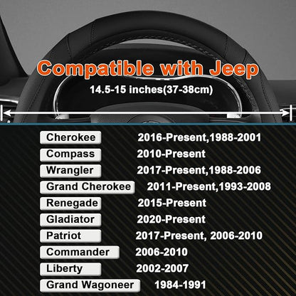 West Llama Customized Auto Car Steering Wheel Cover for Jeep Grand Cherokee,Wrangler,Compass,Gladiator,Cherokee 14.5-15 inches(Black - Standard Size)
