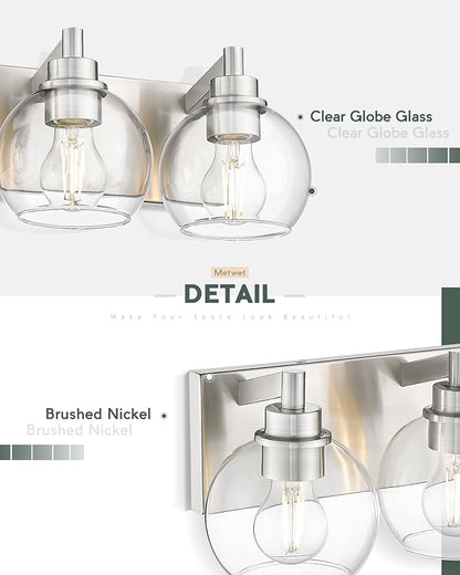 METWET Bathroom Light Fixtures, 3-Light Brushed Nickel Vanity Light, Modern