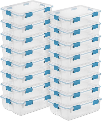 Sterilite 16-Pack Gasket Box, Weather-Resistant Storage Bins with Latching Lids, 37 Quart - Heavy-Duty Organizing Containers for Closet, Bathroom, and Office
