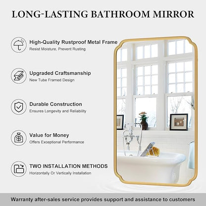 30"x48" Gold Bathroom Mirror for Wall, Large Brass Gold Bathroom Vanity Mirror