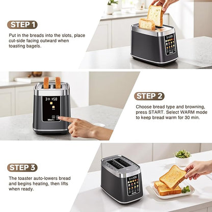 Mecity 2 Slice Toaster with Touch Screen & Auto Lift, Stainless Steel