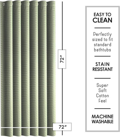 Clara Clark Sage Green Shower Curtain - Hotel Quality Waffle Fabric Bath Curtain 72x72, Heavy Duty Waterproof Shower Curtains for Bathroom
