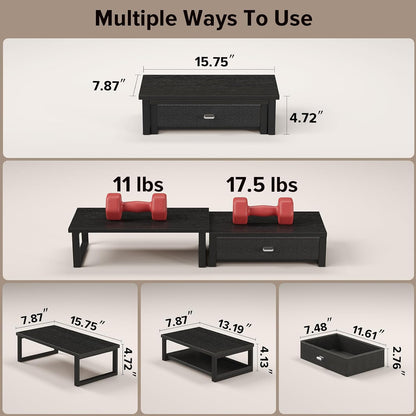 WOHOMO Dual Monitor Stand Riser with Drawers, Wood Desk Organizers for 2 Monitors, Desktop Storage Stand for Computer, Laptop, Black