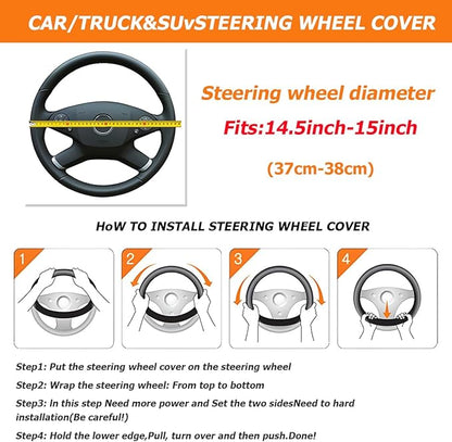 Car Steering Wheel Cover, 14.96" Leather Anti-Slip Vehicle Steering Wheel Protector with Fish Scale Graphic Grip, Automobile Interior Protection, Universal for Sedan Truck SUV (Red)