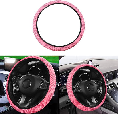 Elastic Stretch Car Steering Wheel Cover, Comfortable Steering Wheel Cover Universal for 14.5-15 Inch, Warm in Winter & Cool in Summer, Anti-Slip Breathable Ice Silk (Pink)