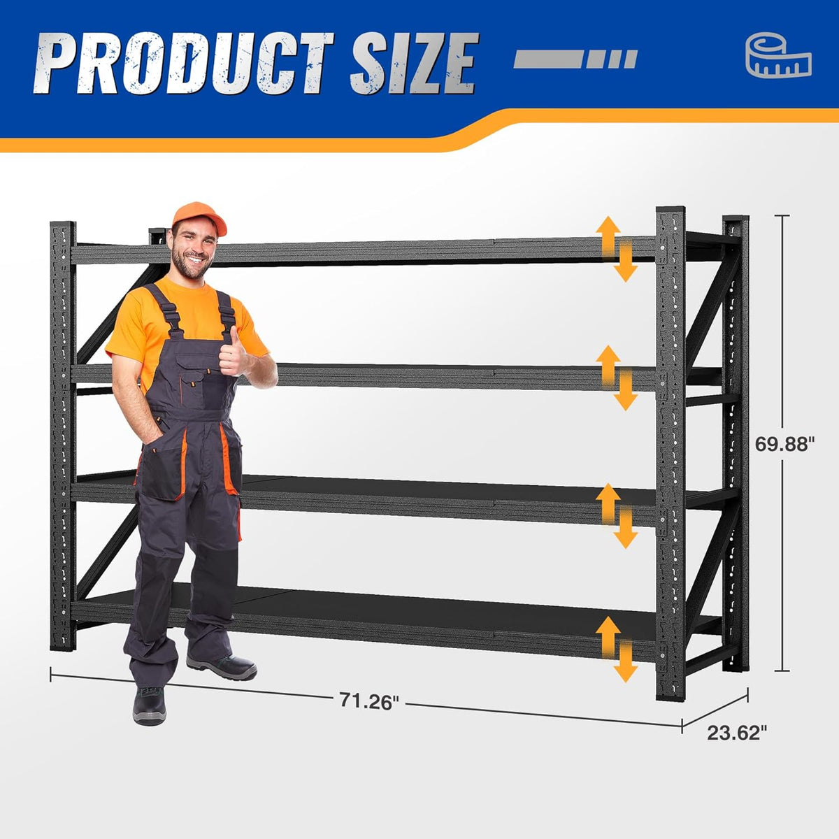 71" W Storage Shelves 5000lbs Garage Metal Shelving Heavy Duty Garage Shelves Adjustable Storage Shelves for Industrial, Factory,71" W X 24" D X 69" H