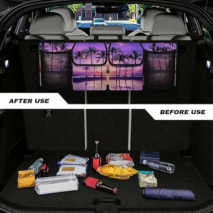 Purple Palm Trunk Organizer with Removable Storage Bag-Collapsible Multi Compartments Foldable Magnetic Cover Cargo Storage Suitable for Any Car, SUV, Truck, or Van