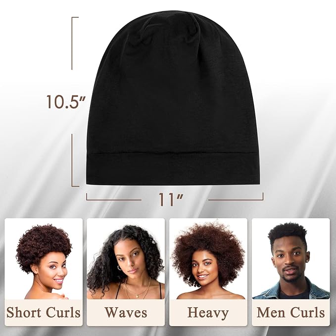 OLESILK Silk-Bonnet for Curly Hair, Silk Hair Bonnet for Sleeping, Unisex, Medium, Black