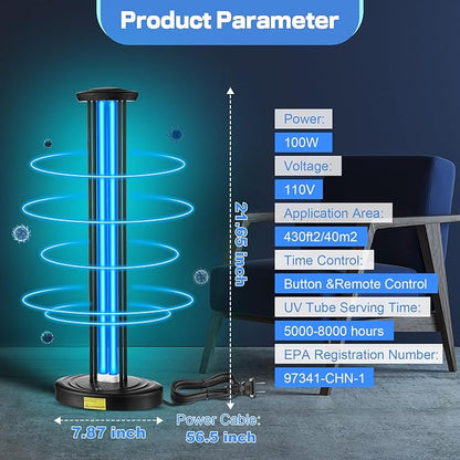 Qualirey 100W UV Light Sanitizer, Ozone Free, Safe