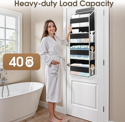 2 Pack Over The Door Organizer, Hanging Storage Organizer with Clear Window, 40lb Ultra Sturdy Large Capacity Room Organizer for Pantry Laundry Bathroom Nursery Closet (Black)