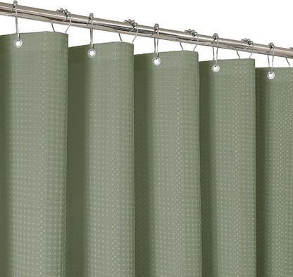 THAIGEE 2-in-1 Waterproof Fabric Shower Curtain - No Separate Liner Needed, Hotel-Style Waffle Weave, Effortless Cleaning & Washable Bathroom Shower Curtain Set,72Wx78H,SageGreen