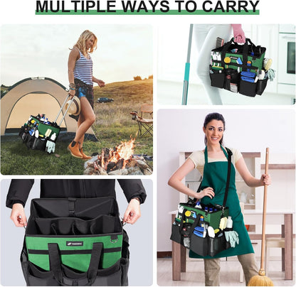 Large Rolling Cleaning Caddy Bag with Wheels, Cleaning Bag with Detachable Trolley, Cleaning Bags on Wheels for Housekeepers, Cleaning Cart Supplies Organizer for Home, Car, Picnic (Green)