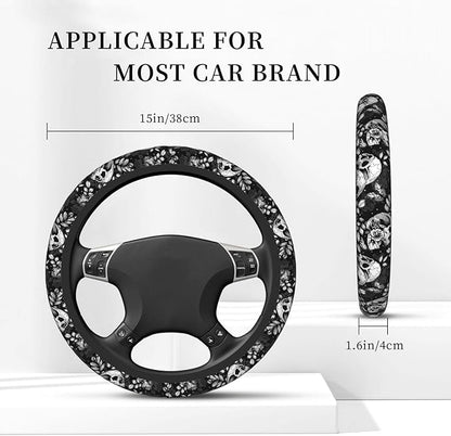 Flower Sugar Skull Steering Wheel Cover Women 15 inch Anti-Slip Sweat Absorption Steering Wheel Covers Cute Car Accessories Decor Car SUV Sedan Vans Truck Protector