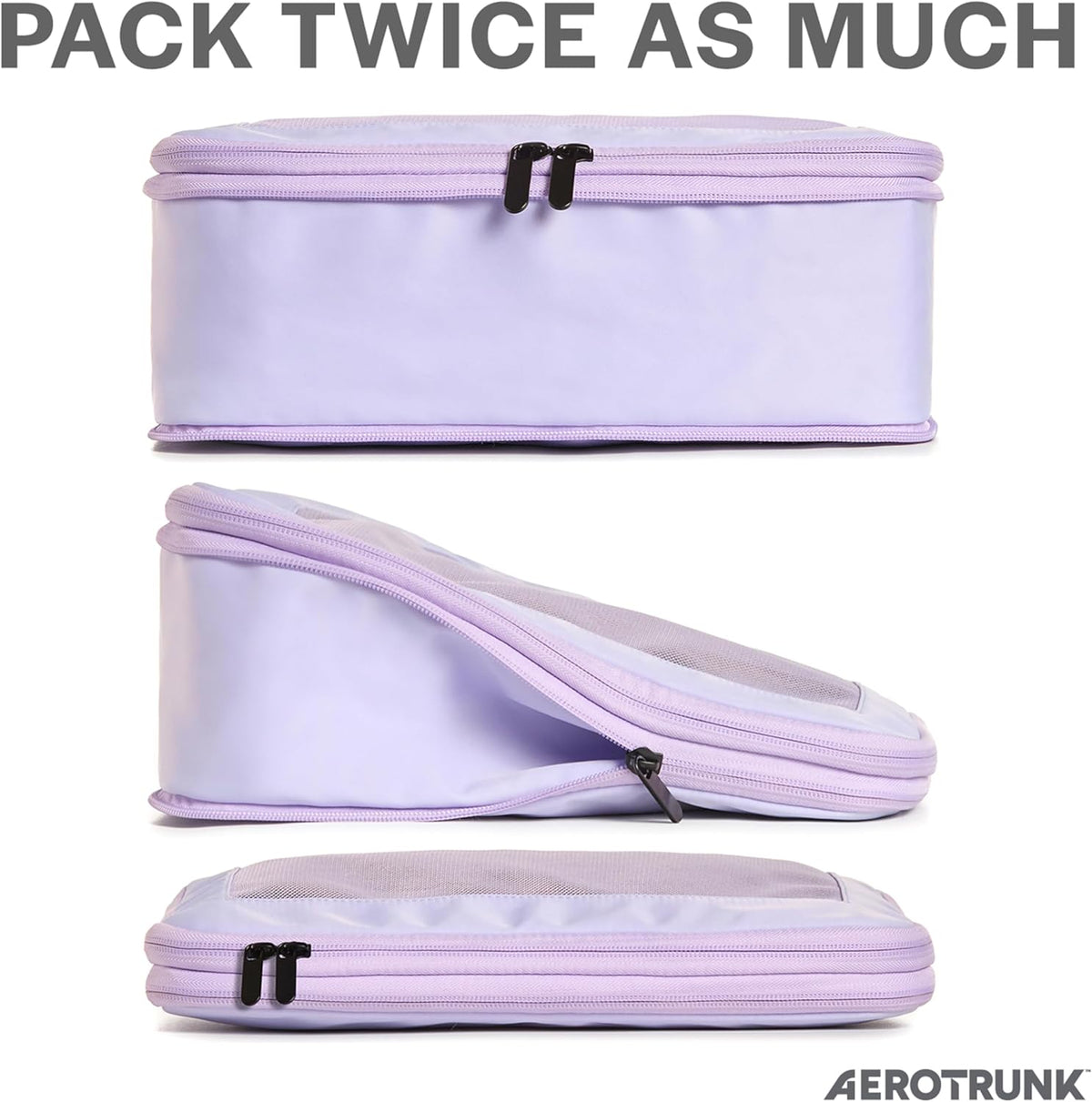 Aerotrunk Compression Packing Cubes for Travel - Luggage Organizer Bags - Double Zipper Packing Cubes for Suitcases (2-Pack, Purple)