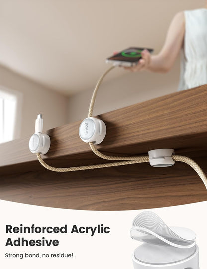 12Pack Magnetic Cable Clips Cord Organizer - Lamicall [Crystal-Clear & Silver Shine] Cable Management Holder for Phone Charging Cord, Strong Adhesive for Nightstand, Home Office Desk Decor Accessories