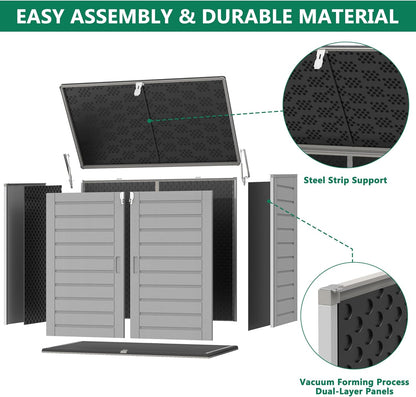 Uhomepro 4.6 Ft. X 4.1 Ft Outdoor Horizontal Storage Shed, Resin Storage Shed with Double Lockable Doors, Ideal for Garbage Can Storage and Garden Tools, Strong Water Resistance