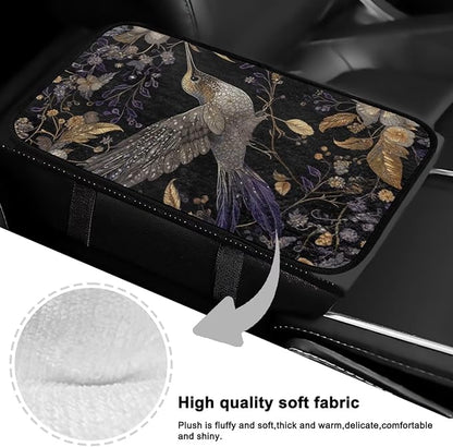 Hummingbird Flower Console Cover Armrest Pad Soft Car Armrest Cushion Anti-Slip Washable Car Center Console Lid Cover Accessories Fit Sedans,Cars,Vans,SUV,Truck
