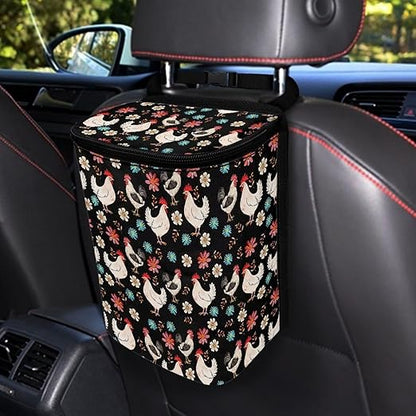 BIGCARJOB Hippie Boho Chicken Car Garbage Can Hanging Trash Bag for Back Seat Auto Interior Storage Bags Car Trash Interior Accessories for Mens Womens