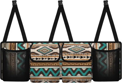 CLOHOMIN Aztec Southwest Gemoetric Car Trunk Organizer Back Seat Hanging Large Storage with 4 Pockets Collapsible Cargo Storage Bag for SUV, Truck, Auto