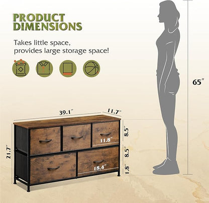 WLIVE Dresser for Bedroom with 5 Drawers, Wide Chest of Drawers, Fabric Dresser