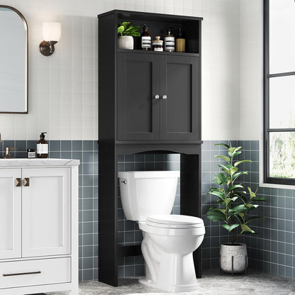 Over The Toilet Storage Cabinet, Over The Toilet Cabinet for Bathroom with Inner Adjustable Shelf and Top Open Storage Above Toilet Cabinet Behind The Toilet Bathroom Organizer, Black