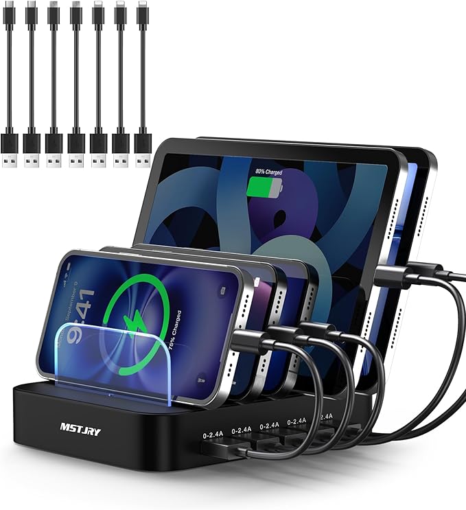 MSTJRY Charging Station for Multiple Devices : 5 Port Multi USB-A Charger