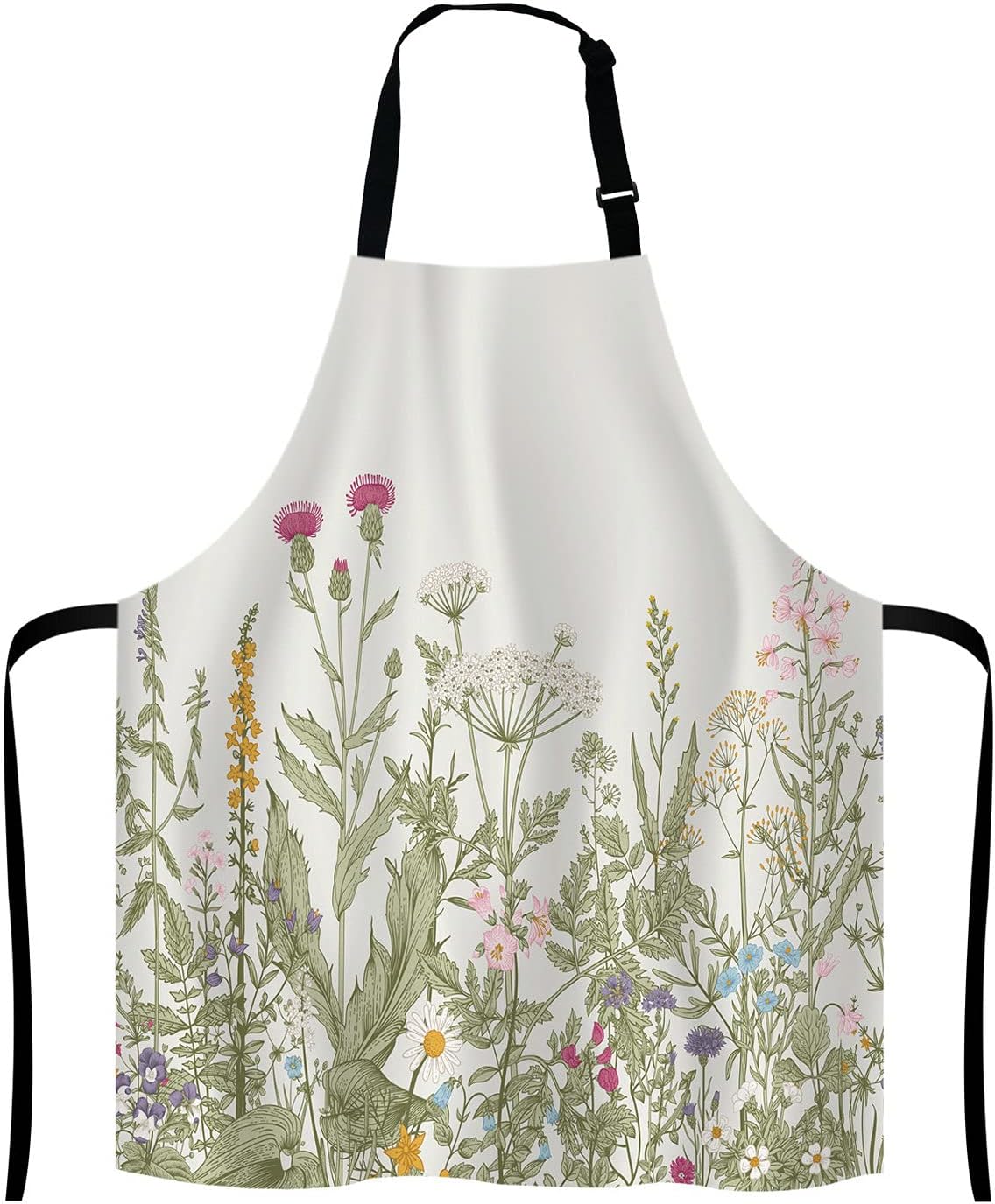 Herbs and Wild Flowers Bib Apron with Adjustable Neck for Men Women,Suitable for Home Kitchen Cooking Waitress Chef Grill Bistro Baking BBQ Cobbler Apron