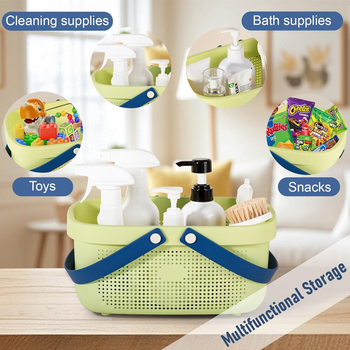 JiatuA Plastic Storage Basket with Handle Portable Shower Caddy Tote Organizer Basket Bin for Bathroom Kitchen Dorm Room Bedroom, ‌Yellow