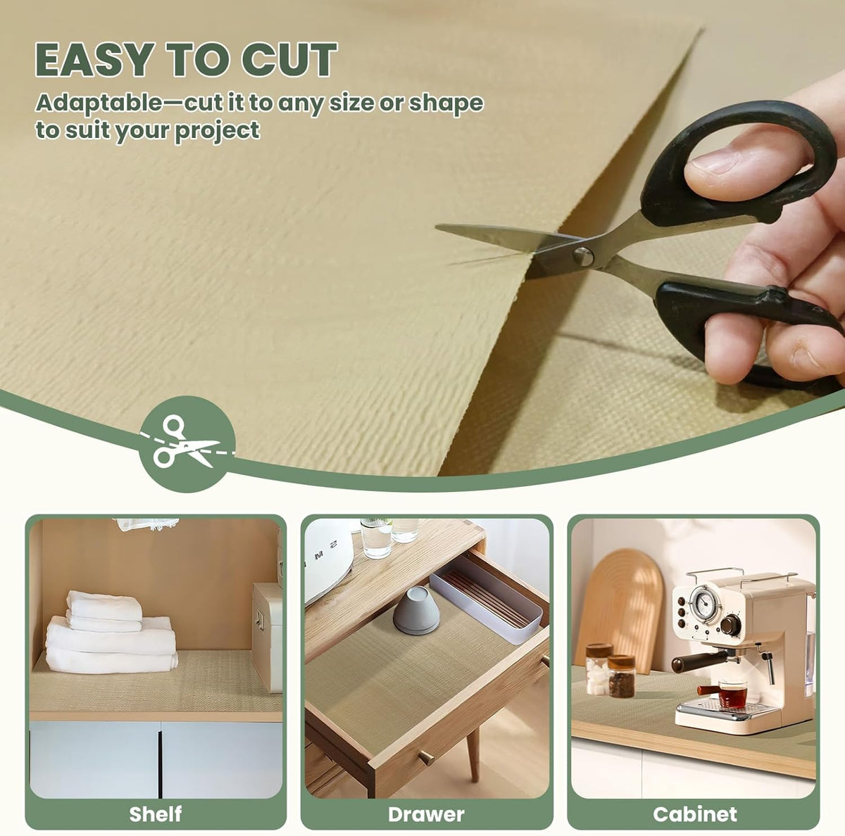 Drawer Liner and Shelf Liner for Kitchen Cabinet Liner Non-Adhesive Non-Slip Shelf Paper, Thick Strong Grip Waterproof Easy to Clean for Shelves, Cupboard, Desks, Khaki, 12 in x 10 FT
