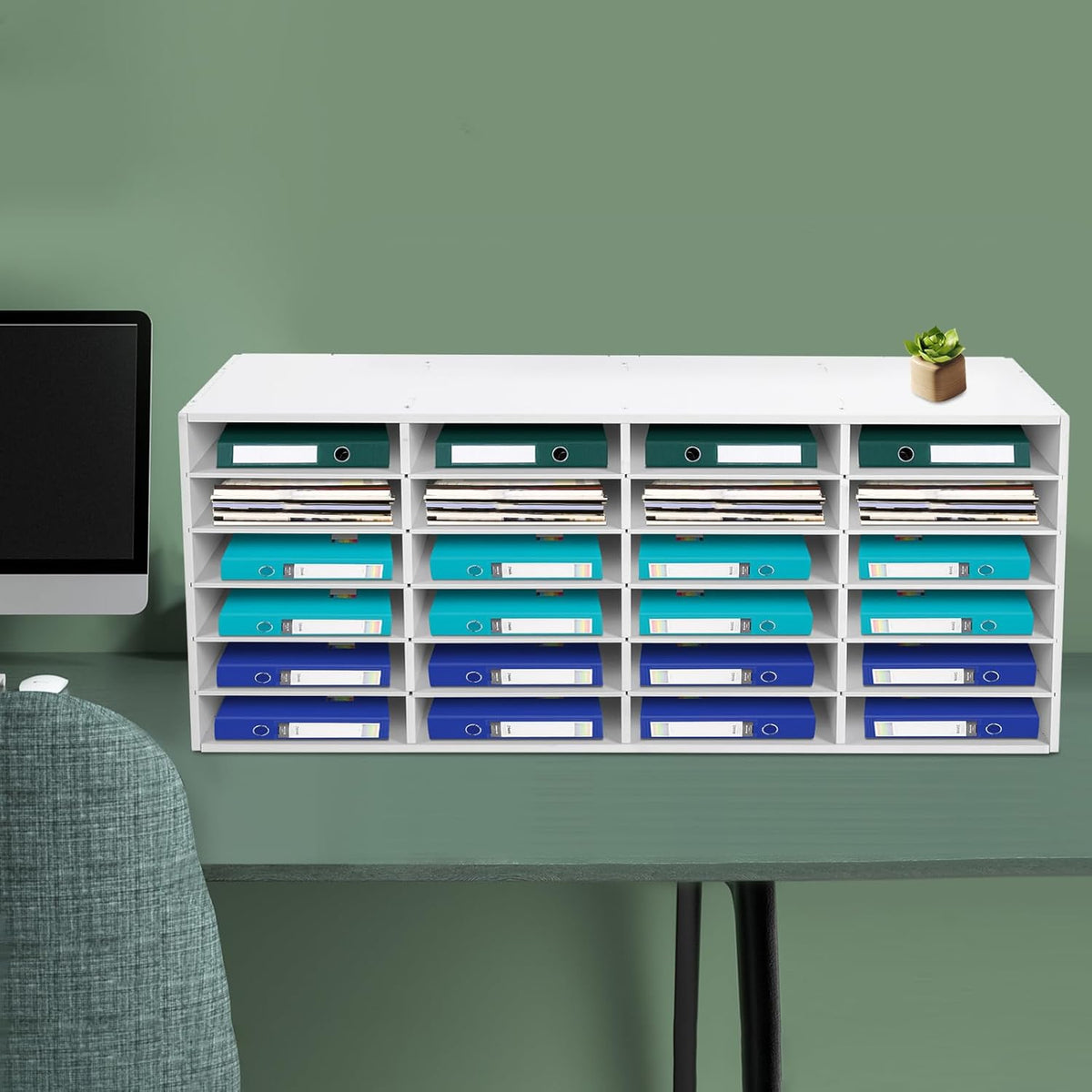 Mail Sorter Organizer, 24 Compartments Mailbox for Classroom, Desktop File Organizer with Adjustable Shelves, for Office Home Classroom, PVC, White