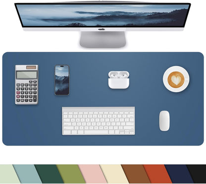 Leather Desk Protector, Non-Slip PU Laptop Mat, Waterproof Writing Pad for Office/Home (31.5"x15.7", Grey Blue)