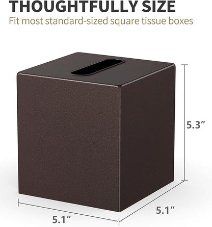 Livelab Metal Tissue Box Cover, Square Tissue Box Holder Modern Decor Facial Napkin Holder Dispenser for Bathroom Vanity Countertop, Living Room, Bedroom, Office | Brown Pebble Grain