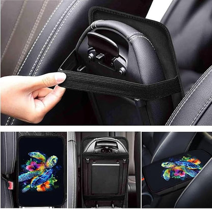 Sea Turtle Print Car Steering Wheel Cover Set for Men Women Colorful Turtle Cars Interior Decor Handbrake Cover Cup Coaster Fit for SUV Truck Vans