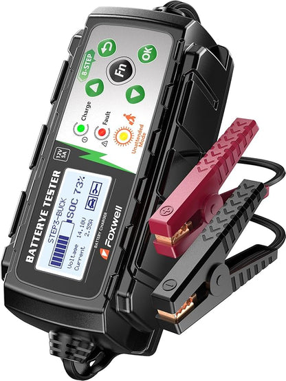 FOXWELL BC521 5A 12V Battery Charger & Tester, 4-in-1 Battery Maintainer