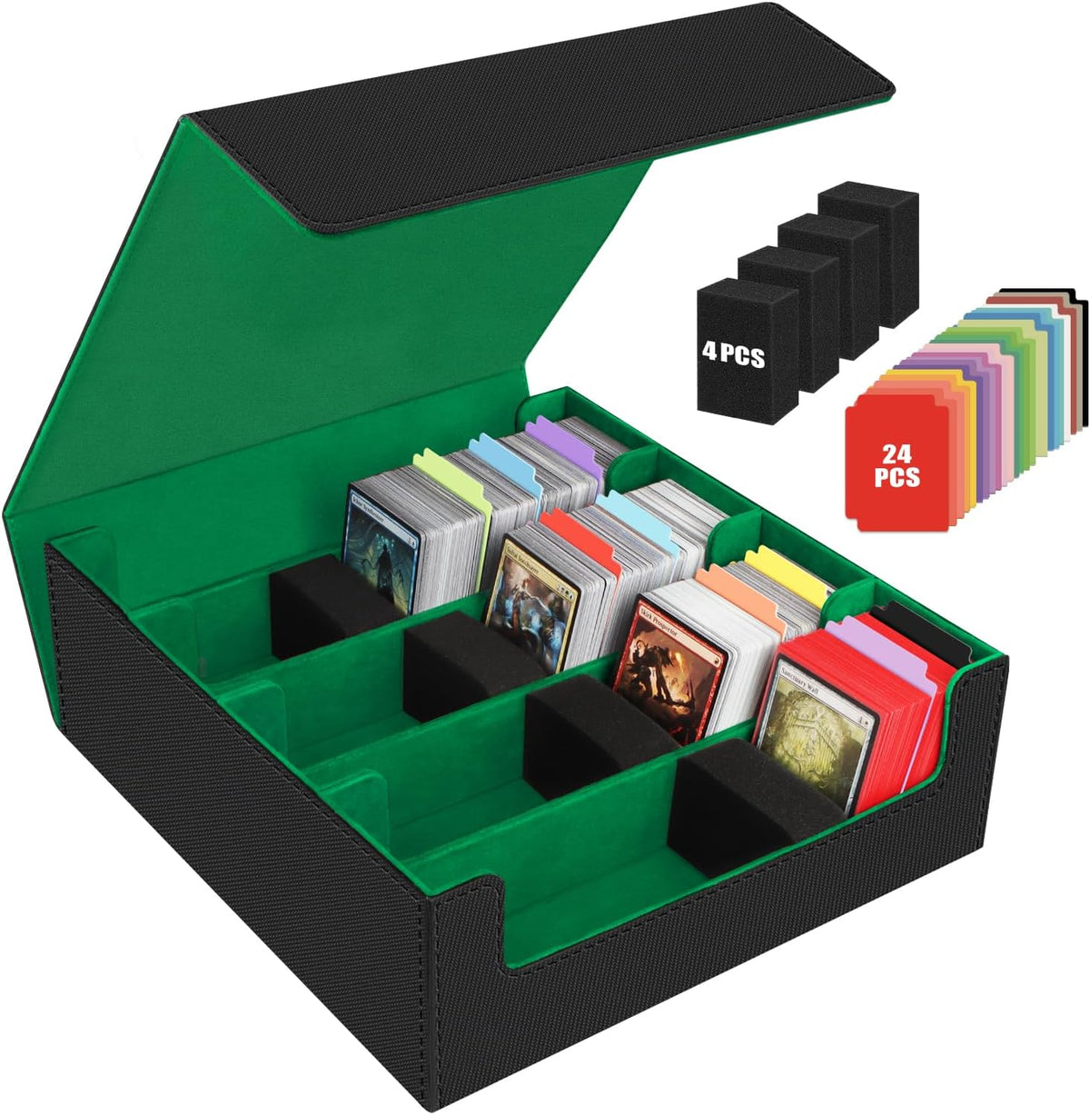 AOBOPLE Trading Card Storage Box,3200+ Card Box Storage with 24 Dividers and 4 Foam Supporters PU Leather Magnetic Cards Deck Case for MTG,TCG, Magic and Sport Cards,Great Gift for Card Collectors