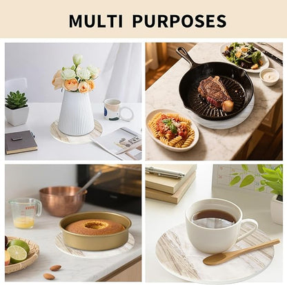 8 Inch Trivets for Hot Dishes, Pots and Pans, Marble Style Ceramic Trivet with Holder, Heat Resistant Hot Plate Mats for Countertops, Table, Home Essentials, Farmhouse Decor, Set of 3