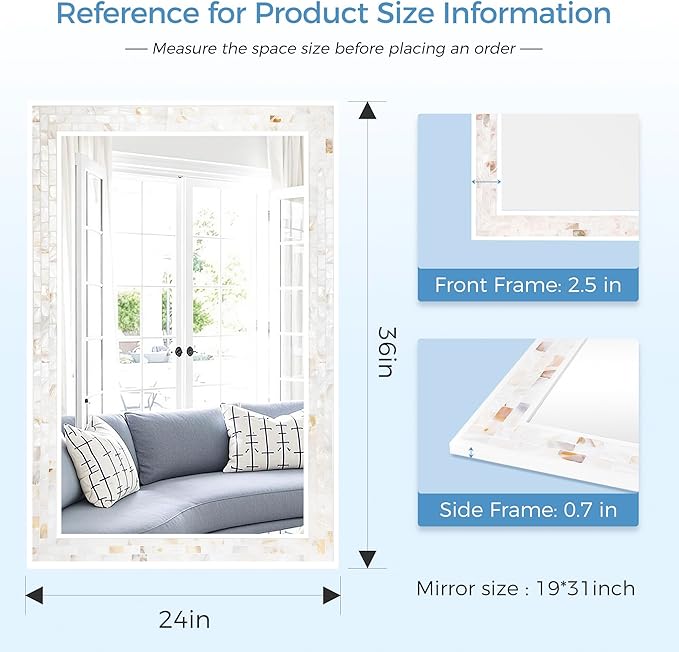 Tanmicoshomy White 24 x 36 Inch Rectangle Bathroom Mirrors