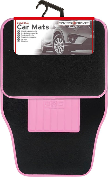 Universal Car Floor Mats Rubber Edge Carpet Pink Non-Slip Washable Mats Front 45 x 65 cm Rear 44 x 33 cm