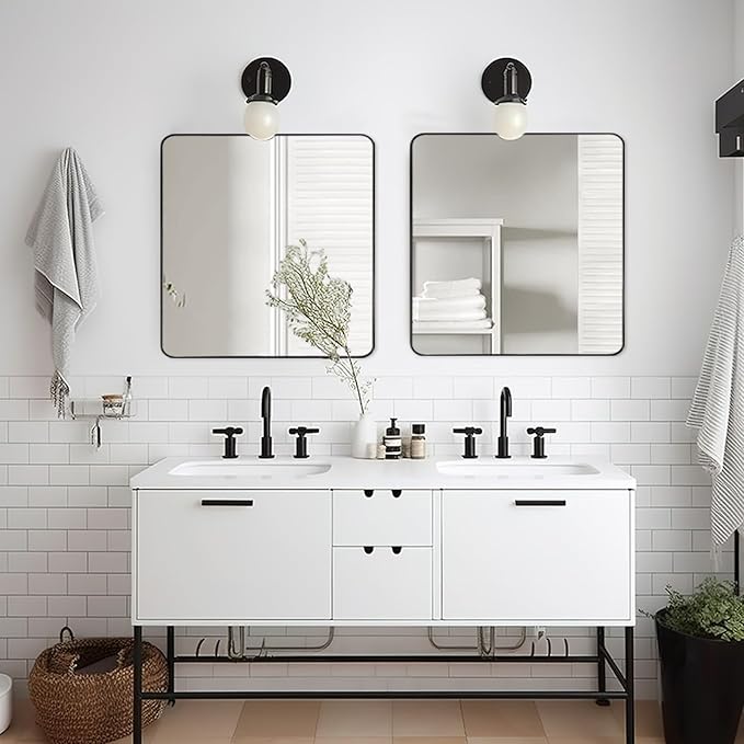 ANDY STAR Square Wall Mirror for Bathroom, 24”x24” Matte Black Bathroom Mirror