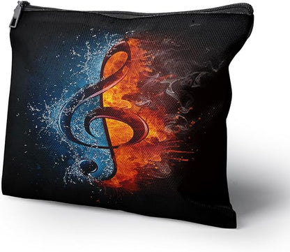 Cafl Fire Water Musical Clef Makeup Bag Travel Large Musical Note Cosmetic Bag Organizer toiletry Essentials Jewelry Zipper Bag Gift For Women -10×8 inch