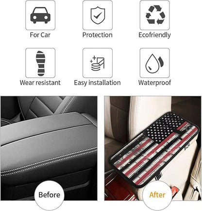 Retro American Flag Console Armrest Cover Pads Armrest Cushion Protector Car Interior Accessories Patriot Car Center Console Cushion Pad for SUV, Truck, Sedans