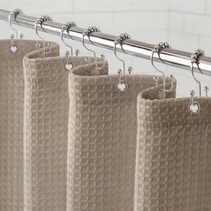 Awellife Waffle Hotel Textured Beige Shower Curtains for Bathroom 230 GSM Heavy Duty Fabric Liner, 72" W X 72" L Inch